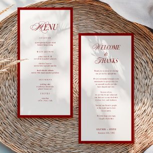 Cartão de Menu de Casamento Moderno Vermelho e Agr