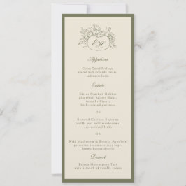 Cartão de Menu de Casamento Monograma Oliva Creme