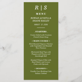 Cartão de Menu de Casamento Monograma Verde Sálvia