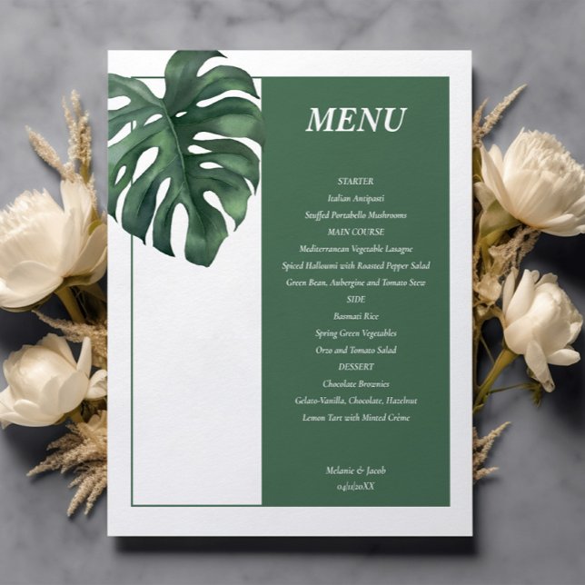 Cartão de Menu de Casamento Monstera Leaf Monstera (Criador carregado)