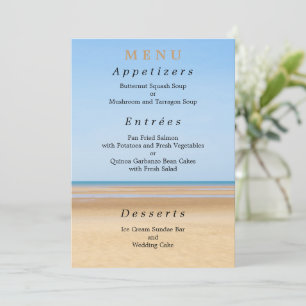 Cartão de Menu de Casamento na Praia