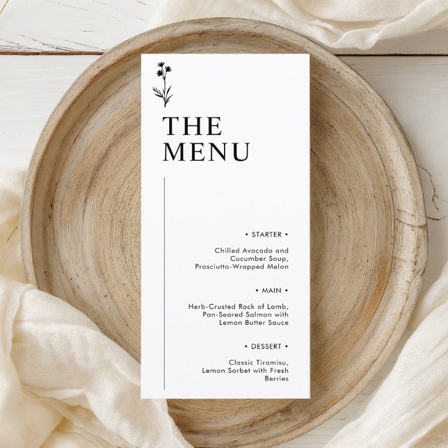 Cartão de Menu de Casamento Negro e Branco Minimal (Criador carregado)