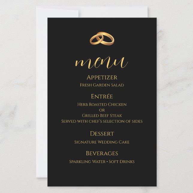 Cartão de Menu de Casamento Ouro Preto (Frente)