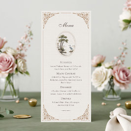Cartão de Menu de Casamento Oval Garça Francesa Ro
