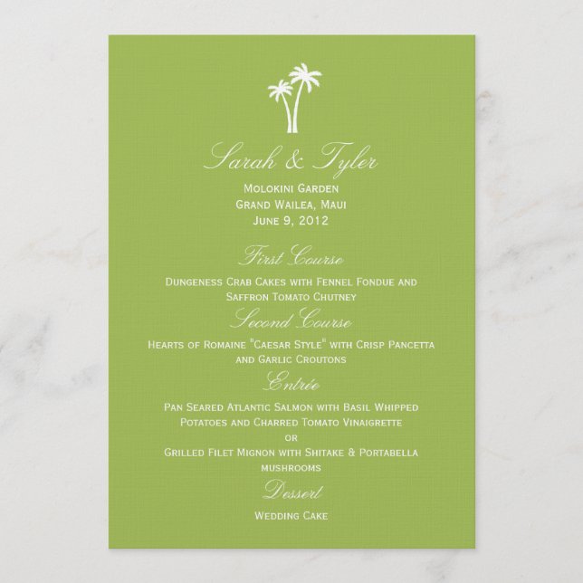 Cartão de Menu de Casamento Palm Trees - Limão (Frente)