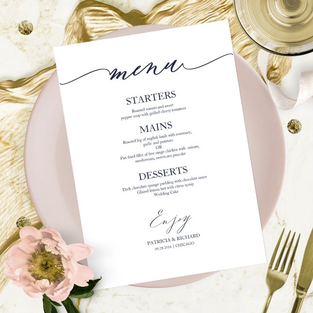 Cartão De Menu De Casamento Para Caligrafia Chic (Criador carregado)