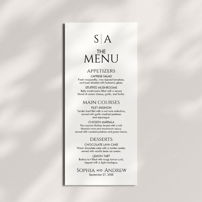 Cartão de Menu de Casamento para Decoração de Mesa (Criador carregado)