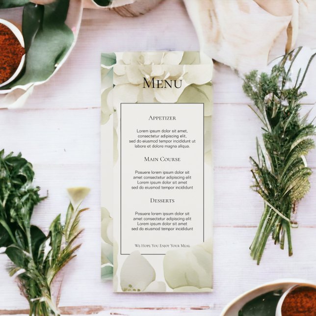 Cartão de Menu de Casamento Personalizado com Folh (Muted Green Foliage Personalized Wedding Menu Card from Ricaso)