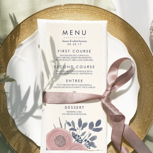 Cartão de Menu de Casamento Personalizado de Poppi (Criador carregado)