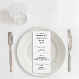 Cartão de Menu de Casamento Preto e Branco