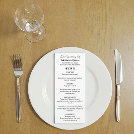 Cartão de Menu de Casamento Preto e Branco