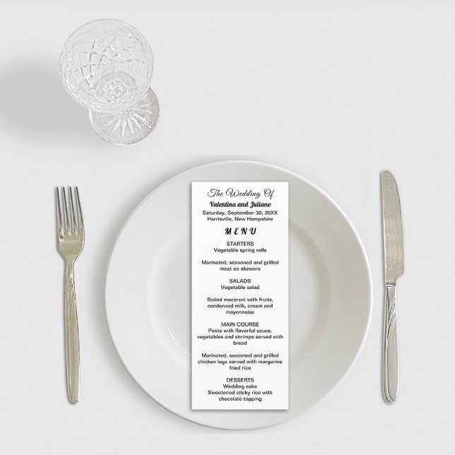 Cartão de Menu de Casamento Preto e Branco (Black and white wedding menu)