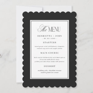 Cartão de Menu de Casamento Preto e Branco com Bor