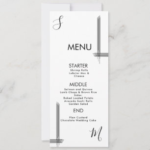 Cartão de Menu de Casamento Preto e Branco com Lin