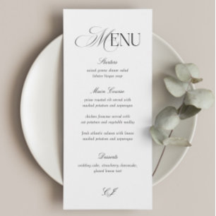 Cartão de Menu de Casamento Preto e Branco Elegant