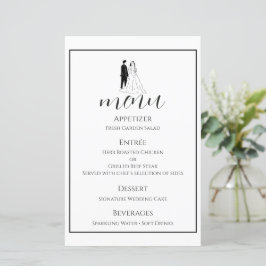 Cartão de Menu de Casamento Preto e Branco Minimal