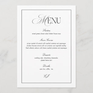 Cartão de Menu de Casamento Preto e Branco Old Mon