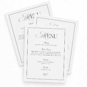 Cartão de Menu de Casamento Preto e Branco Old Mon