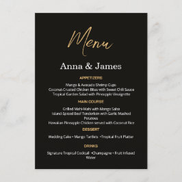 Cartão de Menu de Casamento Preto e Dourado Elegan