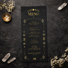 Cartão de Menu de Casamento Preto e Dourado Gótico