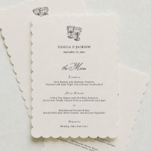 Cartão de Menu de Casamento Preto e Marfim Vintage