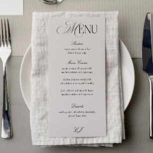 Cartão de Menu de Casamento Preto e Marfim Vitoria