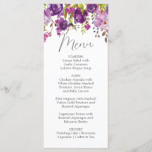 Cartão de Menu de Casamento Púrpura