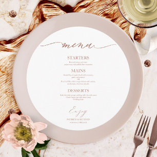 Cartão de Menu de Casamento Redondo Chic Script Pa