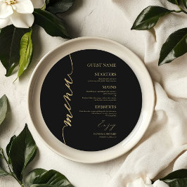 Cartão de Menu de Casamento Redondo com Letra Eleg