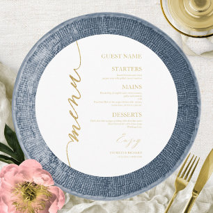 Cartão de Menu de Casamento Redondo com Letra Rebu