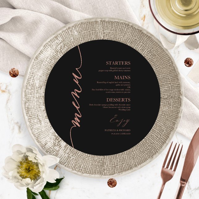 Cartão de Menu de Casamento Redondo com Letra Rebu (Criador carregado)