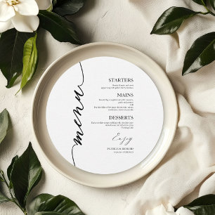 Cartão de Menu de Casamento Redondo com Letra Rebu