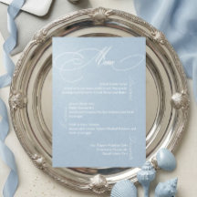 Cartão de Menu de Casamento Romântico Azul Empoeir
