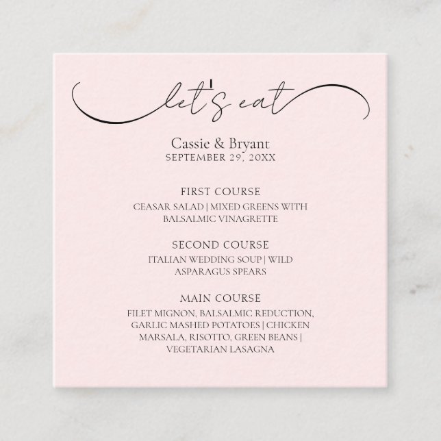 Cartão de Menu de Casamento Rosa Bege Elegante (Frente)