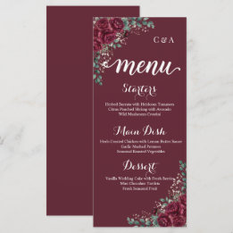 Cartão de Menu de Casamento Rosa Borgonha Eucalipt