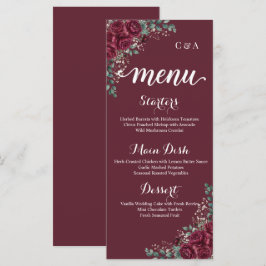 Cartão de Menu de Casamento Rosa Borgonha Eucalipt