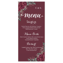 Cartão de Menu de Casamento Rosa Borgonha Eucalipt