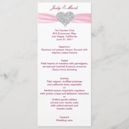 Cartão de Menu de Casamento Rosa de Coração Diaman