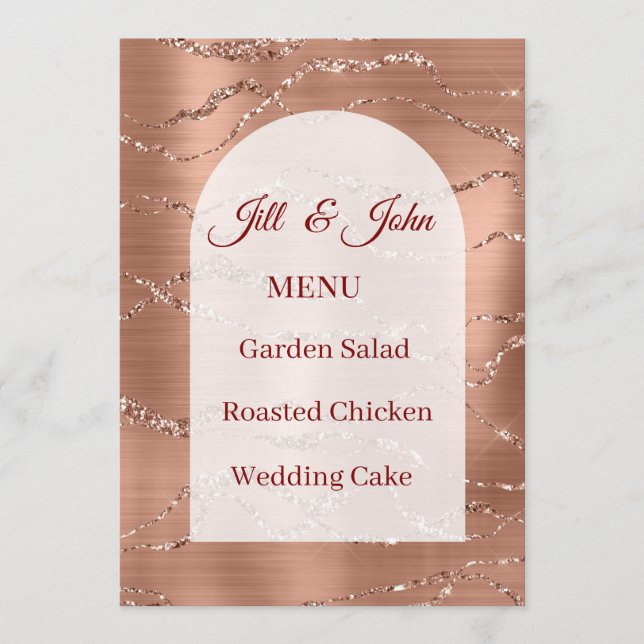 Cartão de Menu de Casamento Rosa Dourado Brilho Ar (Frente)