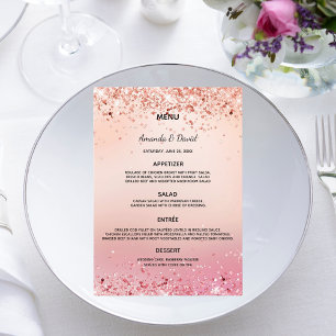Cartão de menu de casamento rosa dourado confete