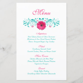 Cartão de Menu de Casamento Rosa Gerbera Daisy