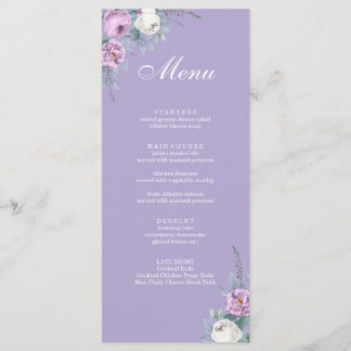 Cartão de Menu de Casamento Roxo da Lavanda Modern