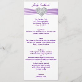 Cartão de Menu de Casamento Roxo do Coração Diaman