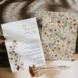 Cartão de Menu de Casamento Rustic Boho Wildflower