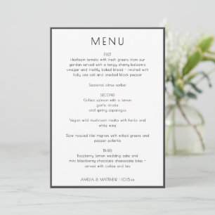 Cartão de Menu de Casamento Simples Branco Moderno
