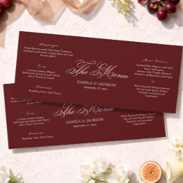 Cartão de Menu de Casamento Simples Burgundy de Di