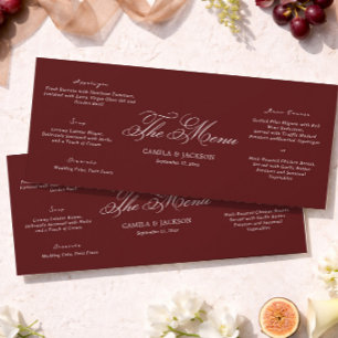 Cartão de Menu de Casamento Simples Burgundy de Di