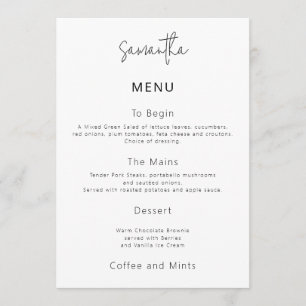 Cartão de Menu de Casamento Simples com Nome do Co