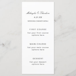 Cartão de Menu de Casamento Simples e Elegante