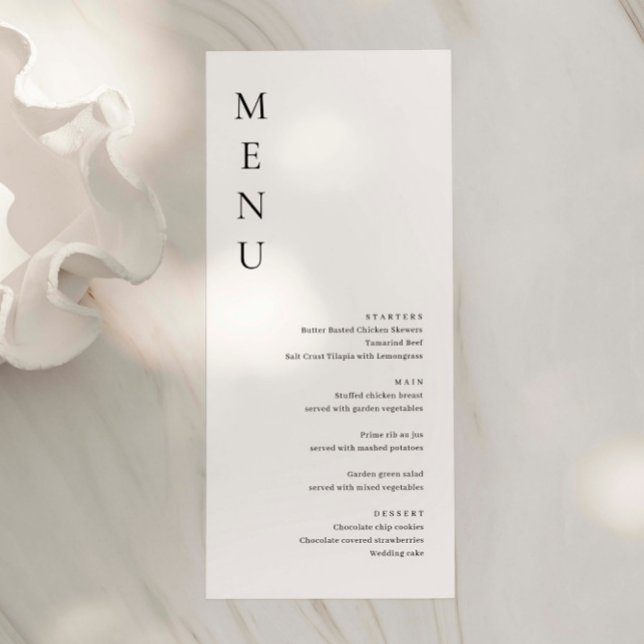 Cartão de Menu de Casamento Simples Minimalista (Criador carregado)